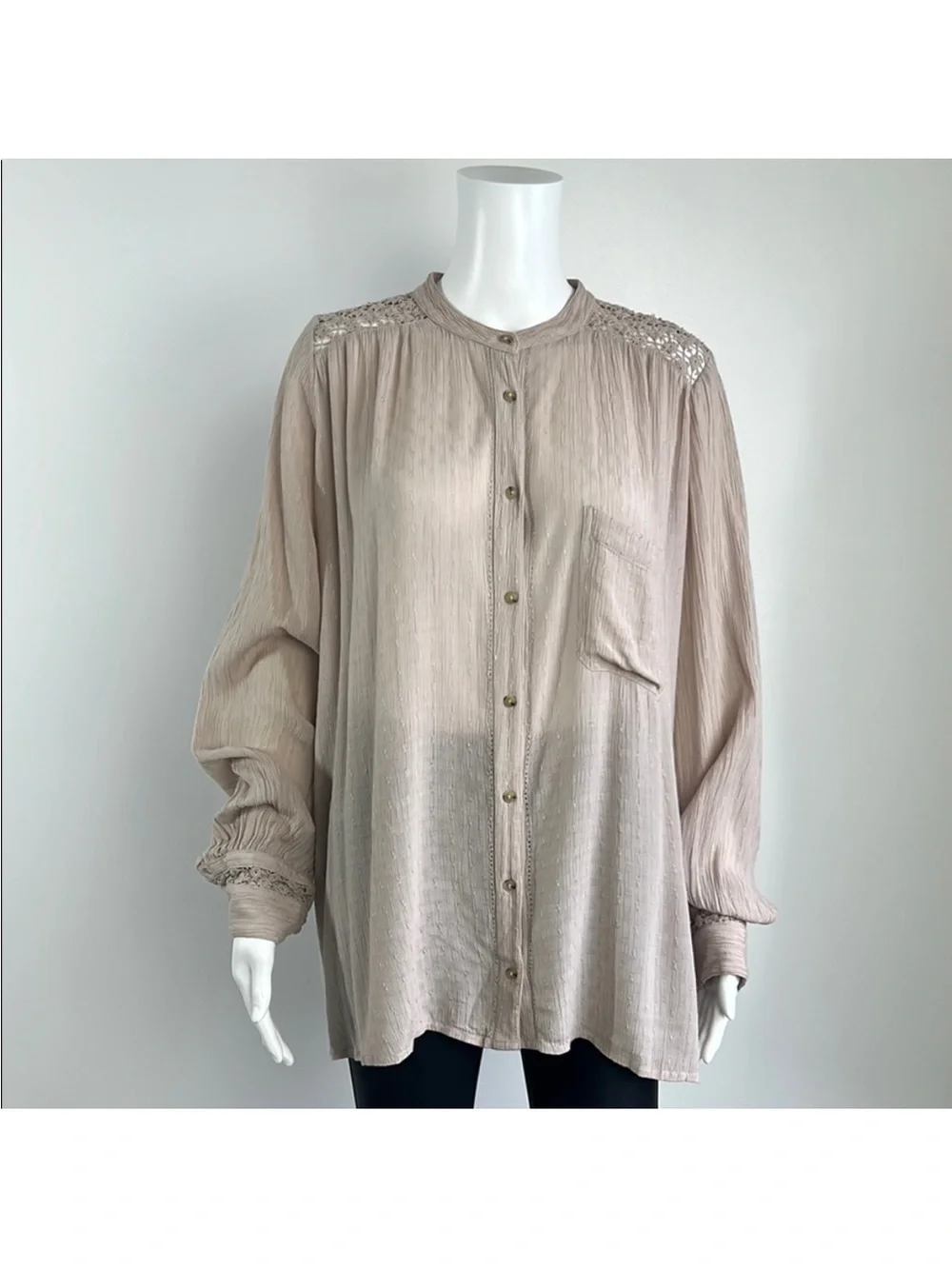 Free People Crochet-Back Button Down Shirt oversized comfortable